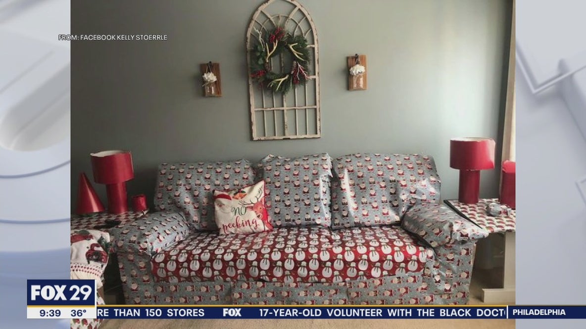 Elf on the Shelf wraps family's furniture in holiday wrapping paper